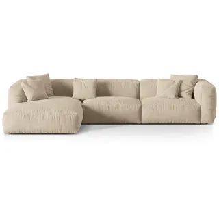 Micadoni Ecksofa modular links Martina aus Samt leichtes beige 3 Sitzplätze , Creme , Textil , L-Form , 332x176 cm , Hergestellt in Europa, Oeko-Tex® , Wohnzimmer, Sofas & Couches, Wohnlandschaften, Ecksofas