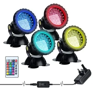 Lychee LED Lighting Gartenteich Lampe RGB Aquarium Licht, Fernbedienung Unterwasser Spot Licht IP68 Wasserdicht für Gartenteich Aquarium Beleuchtung, EU stecker (4 stücke)