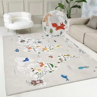 MY HOME Kinderteppich »Weltkarte« rechteckig 9 mm Höhe Tiere, weich, modernes Design, Kinderzimmer, 2 Farbvarianten, beige