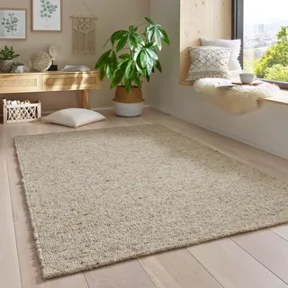 Taracarpet Gewalkter Wollteppich Lambrecht Handgewebt Wohnzimmer – Handwebteppich Schurwolle – Webteppich Wolle Natur für Schlafzimmer, Esszimmer, Küche Grau Beige meliert 170 x 230 cm