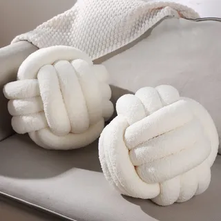 Namalu 2 Stück Knotenkissen 28 cm Aesthetic Kissen Deko Kissen Groß Beige Knoten Dekokissen Runde Wurfkissen Bouclé Dekokissen für Bett Sofa Couch Boden