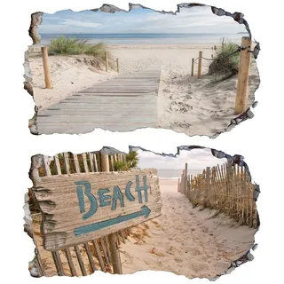 Chicbanners 2Pcs Wandtattoo Meer Strand Beach Natur Landschaft 3D Effekt XXL Wandaufkleber Fenster Selbstklebend Wandsticker für Junge Mädchen Kinderzimmer Groß 1000mmx600mm