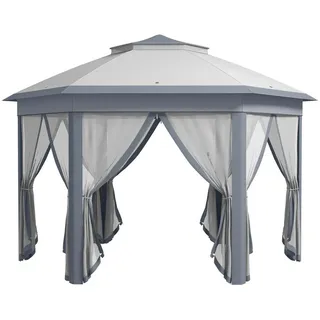 Outsunny Faltpavillon, Kaffee+Beige+Braun, Metall, Polyester , Grau , 405x285x405 cm , Sonnenschutz, Pavillons