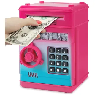 Highttoy Spardose Mädchen ab 3 Jahre, Elektronische Tresor Spardose Kinder mit Code, Geldautomat Sparbox Spardosen Sparschwein, Geschenke Mädchen 3-12 Jahren Rosarot