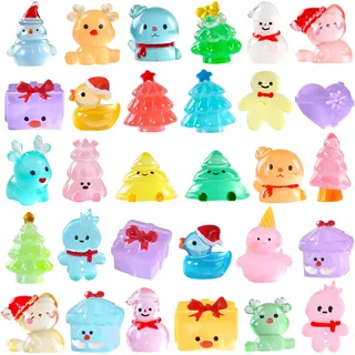 ZenithAura 30 Stück Mini Weihnachtsfiguren Leuchtend, 30 Verschiedene Weihnachts Harz Miniaturen, Glow In The Dark Kleine Figuren, Zum Verstecken, Mini Schneemann Figuren Für Party Tütche4n
