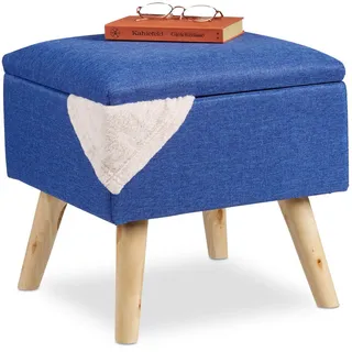 Relaxdays Hocker , Blau , Holzwerkstoff, Textil, Holz , 40x40x40 cm , Wohnzimmer, Sessel, Hocker & Hockerbänke, Sitzhocker