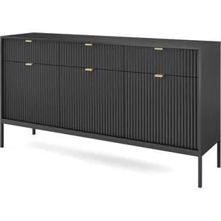 Beautysofa Kommode Novia III mit drei Schubladen, dreitürig Schubkastenkommode, mit schwarzes Metallgestell, modernes Design (Farbe: Schwarz) - Schwarz