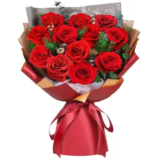 ADDWel Ewiger Rosenstrauß mit 12 Echten Konservierten Roten Rosen Infinity Blumenstrauß mit Duft Geschenk für Sie Frauen Freundin Mama Frau zum Geburtstag Muttertag Jahrestag Weihnachten