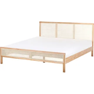 BELIANI Bett Hellbraun aus Kiefernholz mit Wiener Geflecht 180 x 200 cm Lattenrost Hohes Kopfteil Modernes Design Schlafzimmer - Braun