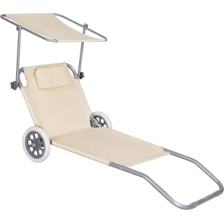 Strandliege Sonnenliege Transportliege Gartenliege mit Räder und Sonnendach - Beige - Beige