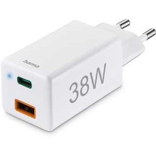 Hama Schnellladegerät 1x USB-C PD 1x USB-A QC Mini-Ladegerät 38W weiß (201640)