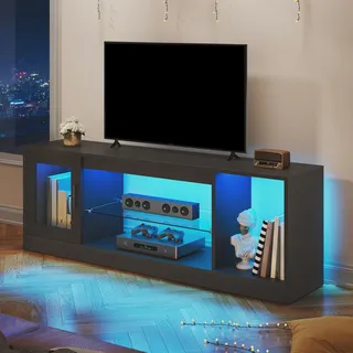 YITAHOME TV-Schrank 148 cm Lowboard Schwarz Glas