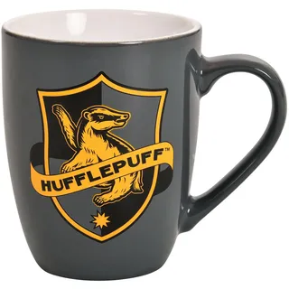 Elbenwald Harry Potter Tasse Hufflepuff Logo - Fassungsvermögen 300 ml, Höhe 10 cm - Keramik Grau