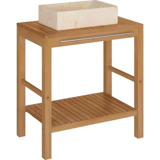 vidaXL Waschtisch Massivholz Teak mit Waschbecken Marmor Creme - Braun
