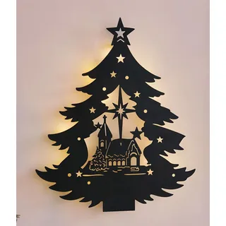 LED Wanddeko "Weihnachtsbaum" aus Metall, schwarz, 38x44 cm, Timer, Weihnachtsdeko, Winterdeko - Schwarz