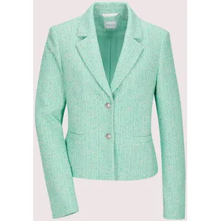 Jackenblazer MADELEINE "Blazer Tweed-Blazer mit Paillettenakzenten", Damen, Gr. 44, blau (türkisblau, weiß, multicolor), Obermaterial: 55% Polyester PES. 20% Baumwolle CO. 20% Viskose CV. 3% sonstige Fasern AF. 2% Elasthan EL., Modern, Blazer Jackenblazer, Tweed-Optik