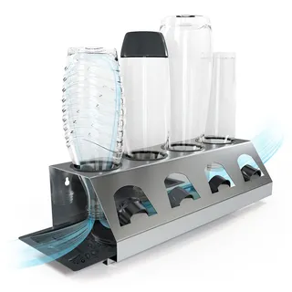 SODACLEAN® Premium Flaschenhalter mit Abtropfwanne - für SodaStream Duo Crystal Flaschen | aus hochwertigem Edelstahl - Abtropfhalter mit Deckelhalterung | Easy Fuse Power Emil UVM. (4er)