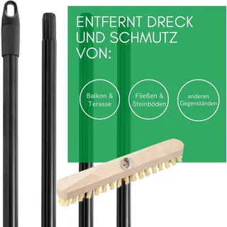 Novaliv 4x Scheuerbürste aus Holz mit PPN Borsten mit praktischen Steckstielen vierteilig- Wischer mit Gewinde robuste Scheuerbürsten Boden-Bürste für Innen- Außenbereich