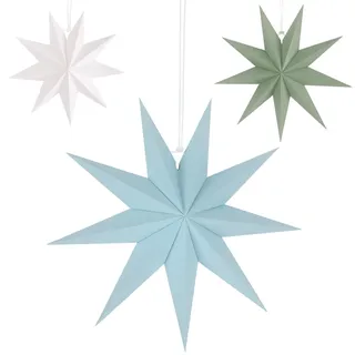 Papiersterne Weihnachten 40cm & 30cm & 25cm - Hellblau, Grün, Weiß - 9 Zackig Stern zum Weihnachtskugel Aufhängen Faltstern Weihnachten Papier Stern Weihnachts Set Dekoration