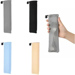 4er Set Reiseutensilien Tasche – Kompakte Bestecktaschen für Camping, Picknick und Reisen, Waschbar und Leicht, Polyester, 27x7x1 cm, In Verschiedenen Farben (Schwarz, Grau, Beige, Blau)