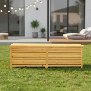 Mucola Auflagenbox Holz Kissentruhe Auflagen Kissenbox 140 cm Gartenbox Gartentruhe Auflagentruhe Aufbewahrungsbox - Braun - Braun