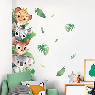 Tanlaby Waldtiere Wandaufkleber Cartoon Tiere Dschungels Wandtattoo Safari Wandsticker Zebra Löwe Koala Wanddeko für Babyzimmer Kinderzimmer Schlafzimmer Wohnzimmer