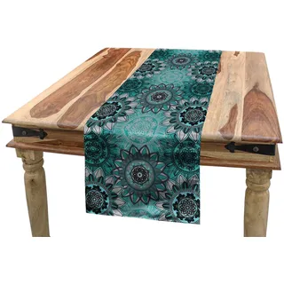 ABAKUHAUS Mandala Tischläufer, Hippie Oriental Frühling, Esszimmer Küche Rechteckiger Dekorativer Tischläufer, 40 x 300 cm, Taupe Schwarz Türkis