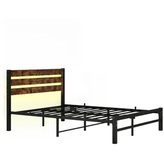 Stilvora Metallbett 120/200 cm in Antikbraun mit Led, USB und Stauraum Industrial-design , Braun , Metall , 140x200 cm , Schlafzimmer, Betten, Metallbetten