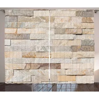 ABAKUHAUS Elfenbein Rustikaler Gardine, Backsteinmauer-Stadt, Schlafzimmer Kräuselband Vorhang mit Schlaufen und Haken, 280 x 245 cm, Beige Creme