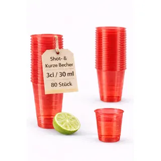 buxmed 320 Stück Shotbecher rot 3 cl mit Skala – Schnapsgläser Plastik, Shotgläser, Pinnchen, Becher für Shots, BPA frei, stapelbar, Party Zubehör & Dosierbecher