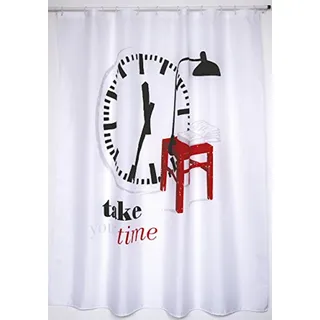 MSV Cotexsa by Premium Anti-Schimmel Duschvorhang mit 12 Duschvorhangringen „Take Your Time“ Weiß 180x200cm