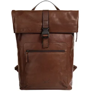 Laptoprucksack SANSIBAR, Damen, Gr. B/H/T: 28cm x 45cm x 14cm, onesize, braun (cognac), Leder, Rindsleder, Retro, Rucksäcke Laptoprucksack, echt Leder
