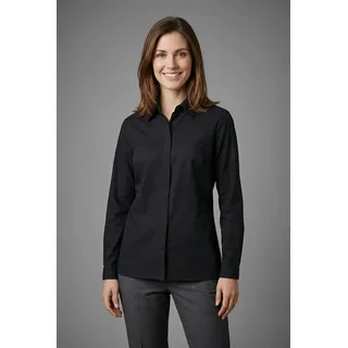 Langarmbluse BONPRIX "Long-Stretch-Bluse", Damen, Gr. 42, schwarz, Obermaterial: 72% Baumwolle, 26% Polyamid, 2% Elasthan, festlich, loose fit, Blusen Langarmbluse, lockere Passform, mit Stehkragen, mit verdeckter Knopfleiste