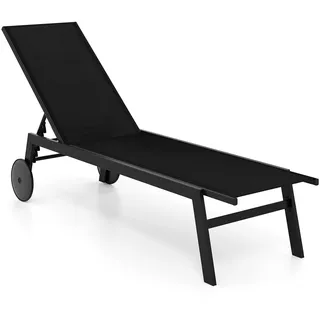 FANTASK Sonnenliege mit Rollen, Liegestuhl mit 6-Fach Verstellbarer Rückenlehne, Gartenliege aus schnelltrocknendem Stoff, Strandliege bis 150kg belastbar für Garten, Balkon (Schwarz, 1 Liegen)
