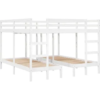 vidaXL Dreifach-Etagenbett Weiß 200x200/80x200 cm Massivholz Kiefer - Weiß