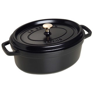 STAUB Gusseisen Bräter/Cocotte, Oval 29 cm, 4,25 L, Aromaregen Funktion für optimale Befeuchtung, Für alle Herdarten inkl. Induktion & Backofen, Schwarz