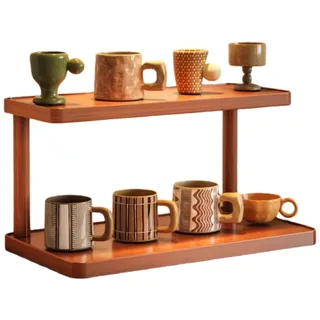 Homeily Kaffeetassehalter, 2-stöckiger 2-stufig Kaffeetassenregal für Arbeitsplatte, Holz Küchenregal Arbeitsplatte Tee Organizer Tassenhalter für Wohnzimmer, Büro, Zuhause.