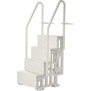 4-stufige Weiße Poolleiter - mit 2 Handläufen - Tragkraft 181 kg - Für 122-137 cm Größe Pools - Weiß