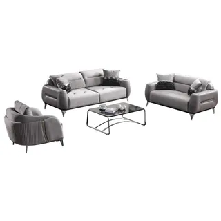 Sofas Sofagarnitur Wohnlandschaft Sofa Wohnzimmergarnitur Sessel Polstergarnitur - Silber