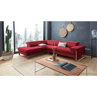 W.SCHILLIG Ecksofa "finn, Designsofa mit tollem Sitzkomfort, bequem, L-Form" German Design Award 2016, Fußgestell Nussbaum natur, Breite 281 cm, ruby rot z59