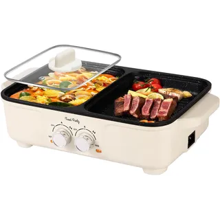 Food Party Hot Pot und BBQ Grill Elektrisch Tischgrill Hotpot Topf Elektrogrill Hotpot Elektrisch Pot Korean Barbeque Indoor Grill Smokeless 220V 1500W mit Deckel (Klein)