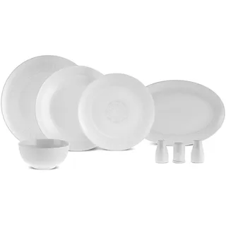 Karaca Forever Bone Artiste Tafelservice 12-Personen, Geschirrset Weiss, 53-tlg Schüssel und Teller Set, Tafelgeschirr aus Bone China, Suppen-, Dessert-, & flachen Tellern Geschirr Set