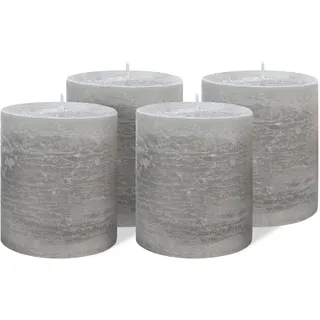Brandsseller 4er Set Stumpenkerzen 9x10 cm – durchgefärbt & aus Paraffin – rustikale Kerzen mit langer Brenndauer – Dekokerzen für Tischdeko, Weihnachten & Feste – Grau