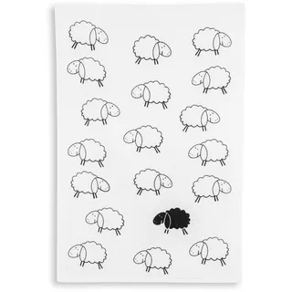 KRACHT, Geschirrtuch Frottier, Druck schwarzes Schaf, 45/70cm, 100% Baumwolle