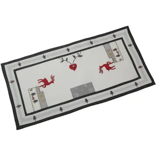 Tischläufer mit Weihnachtsmotiv – Rentier, Hirsch & Schneeflocken in Leinen-Optik, Polyester, 33 x 68 cm, ideal für Festtafel & Deko