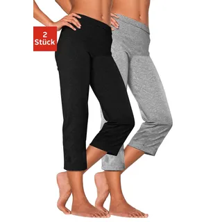 Caprihose VIVANCE ACTIVE, Damen, Gr. 36/38, N-Gr, grau (1x schwarz, 1x grau meliert), Single Jersey, Graumeliert (Obermaterial): 60% Baumwolle, 35% Polyester, 5% Elasthan. Obermaterial: 95% Baumwolle, 5% Elasthan, meliert, unifarben, Basic, eng 3/4-Länge, Hosen Caprihose, mit Gummibund, Loungewear, Topseller