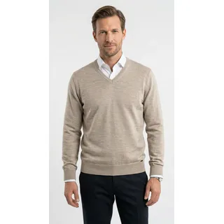 V-Ausschnitt-Pullover OLYMP "OLYMP Strick Casual", Herren, Gr. M, beige (hellbeige), Obermaterial: 100% Schurwolle, tailliert, V-Ausschnitt, Pullover V-Ausschnitt-Pullover, klassischer Strickpullover