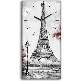 Dekor Leinwand Uhr Wandbilder 30x60 Straße Ansicht von Paris Landschaft - schwarze Hände - Grau