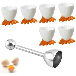 saijer Eierbecher Eieröffner Set,6 PCS Eierständer und 1 PC Edelstahl Eiöffner Frühstück Eierbehälter für Weich Gekochte Eier und Rohes Gekochtes Eier Brunch