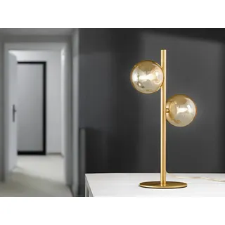 LED Tischlampe Gold & Glaskugeln Bernsteinfarben - stylishe Nachttischleuchte